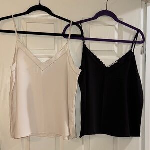 Set of 2 Loft Camisoles - scalloped detail - cream and black size medium